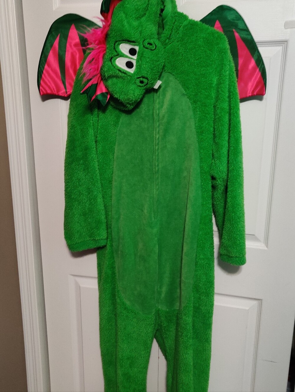 Adult Dragon Costume Size Large Green Pink Pajamas Halloween Cosplay Wings Fuzzy